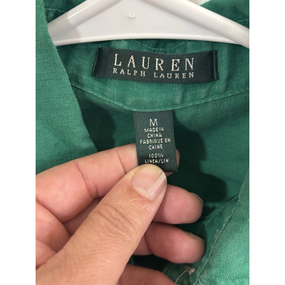 Lauren Ralph Lauren Women Green 100% Linen Button Up Shirt Lightweight M - Picture 5 of 8